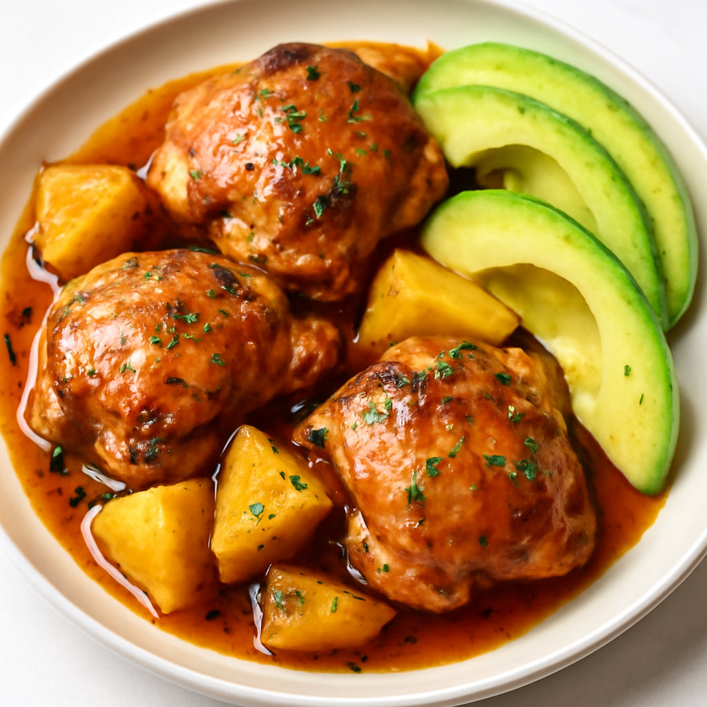 Pollo a la pina (Pinapple Chicken) with avacados recipe created by pantribot using RolTak AI