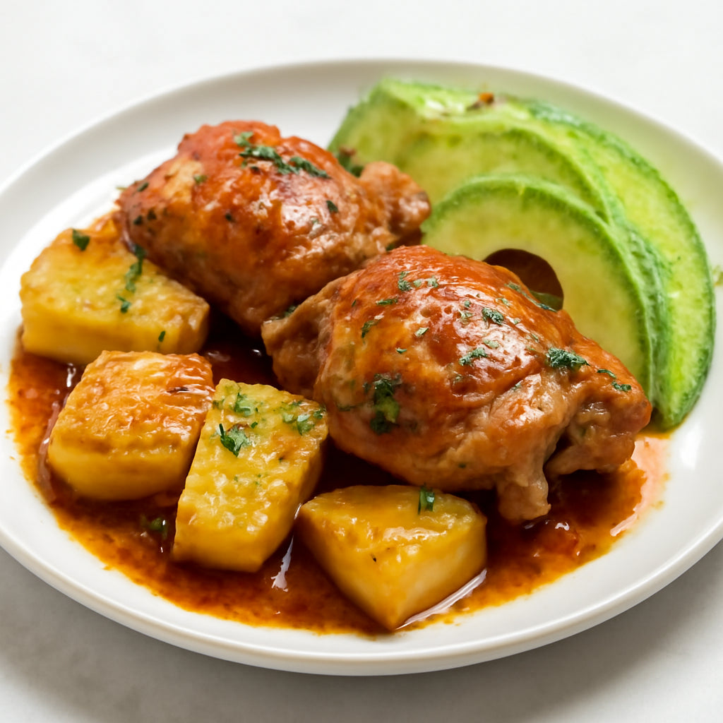 Pollo a la pina (Pinapple Chicken) with avacados recipe created by pantribot using RolTak AI