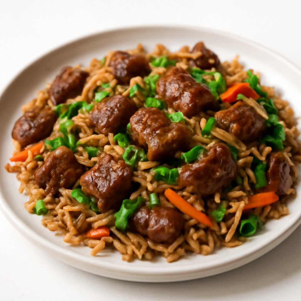 beef and rice stir-fry recipe created by pantribot using RolTak AI