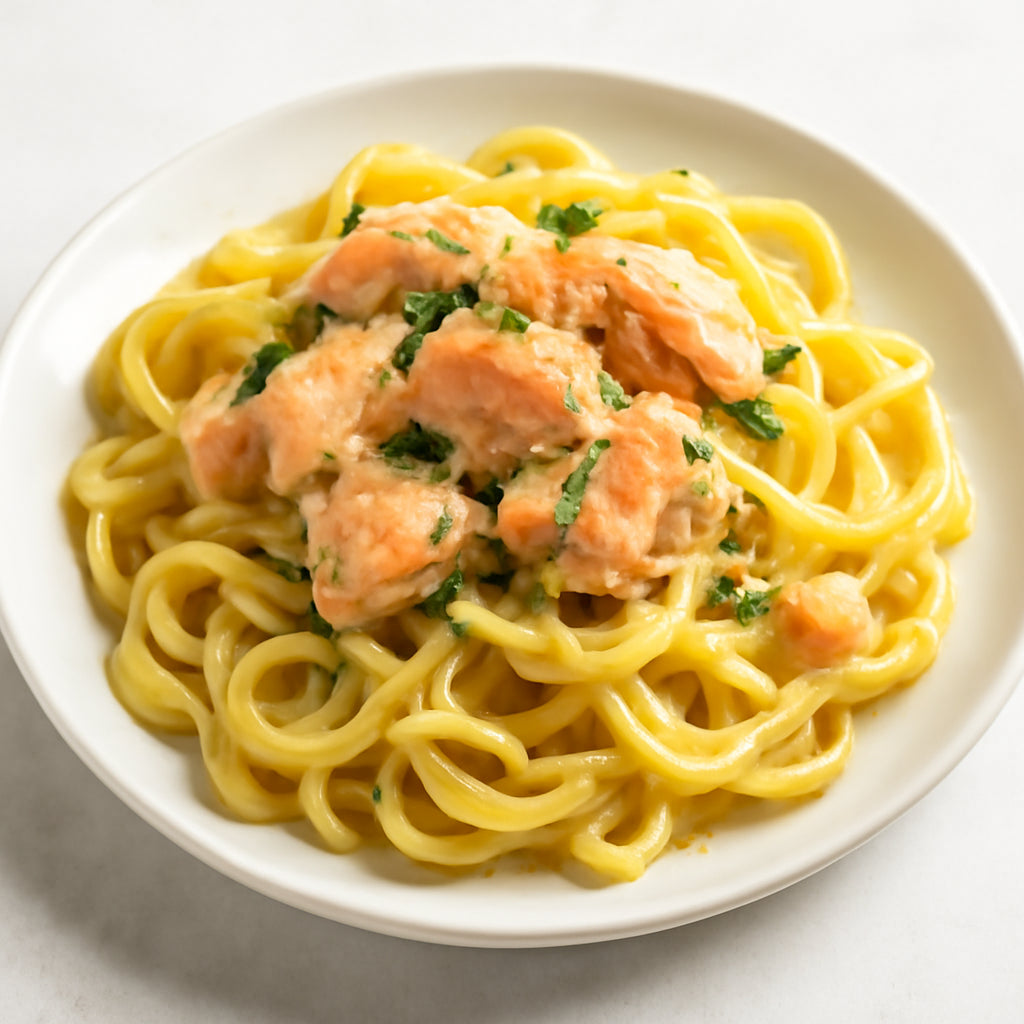 salmon pasta recipe created by pantribot using RolTak AI
