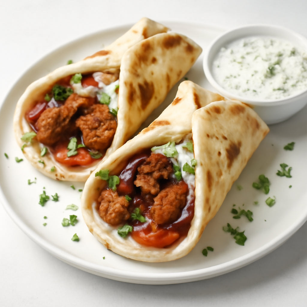 spicy greek wraps with tzatziki recipe created by pantribot using RolTak AI